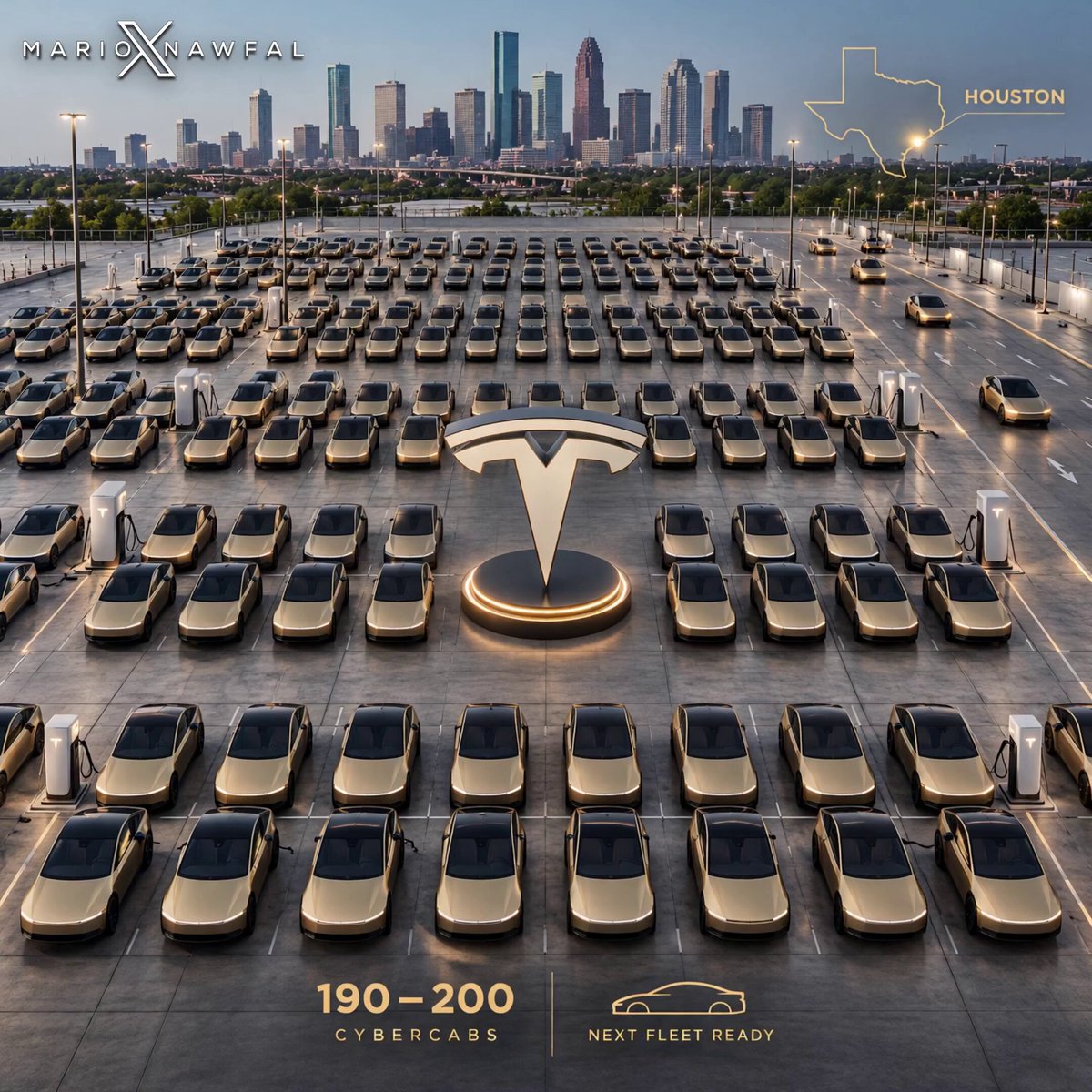 Houston suddenly has a whole lot of gold parked in one place. Around 190 to 200 Cybercabs were spotted at Tesla’s fleet lot, with cars charging, moving around the site and testing on nearby roads. Houston already has unsupervised Model Y Robotaxi service. Now the purpose-built Cybercabs are piling in too. Looks like Tesla is getting the next fleet ready. Tesla Robotaxi S.E. Robinson, Jr. / Writer: Annette, Designer: Janné