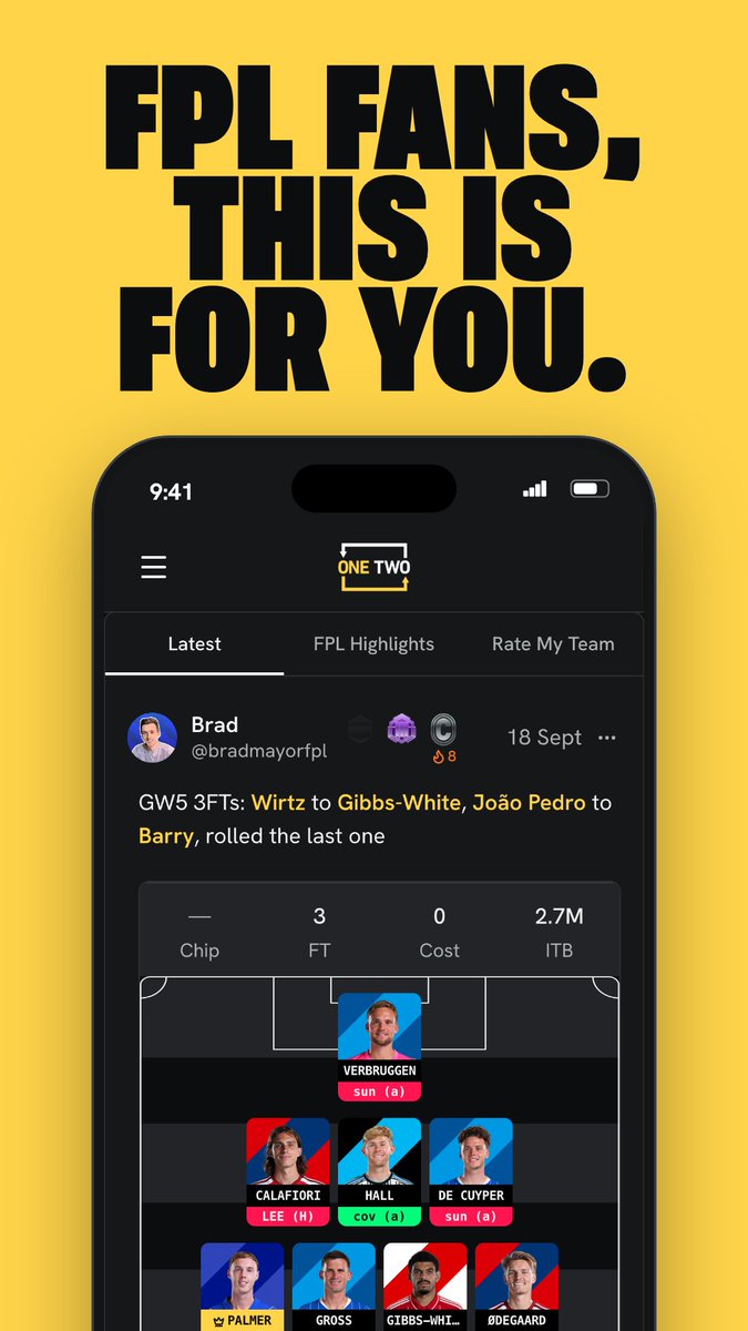 One Two is now live on iOS & Android! 📱 Built for the FPL community, bringing conversation, data, tools, and games together in one place. Free to use. Come join us 👇