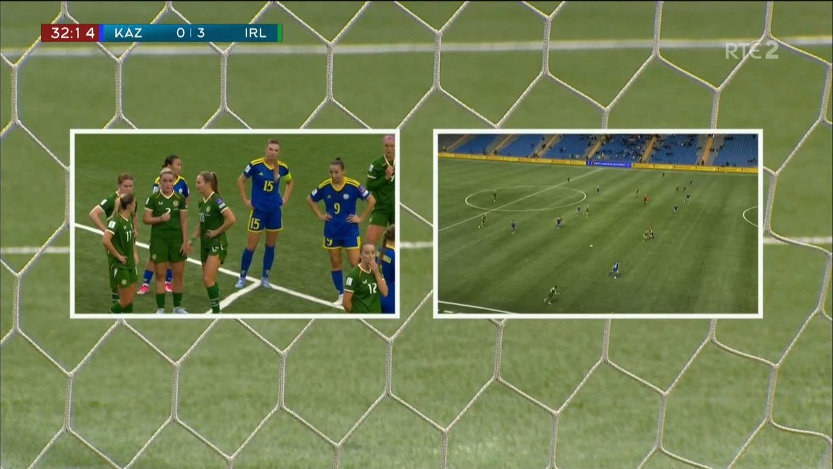 Kazakhstan down to 10 players as captain Yulia Myasnikova is sent off after what appears to be a harsh VAR intervention.