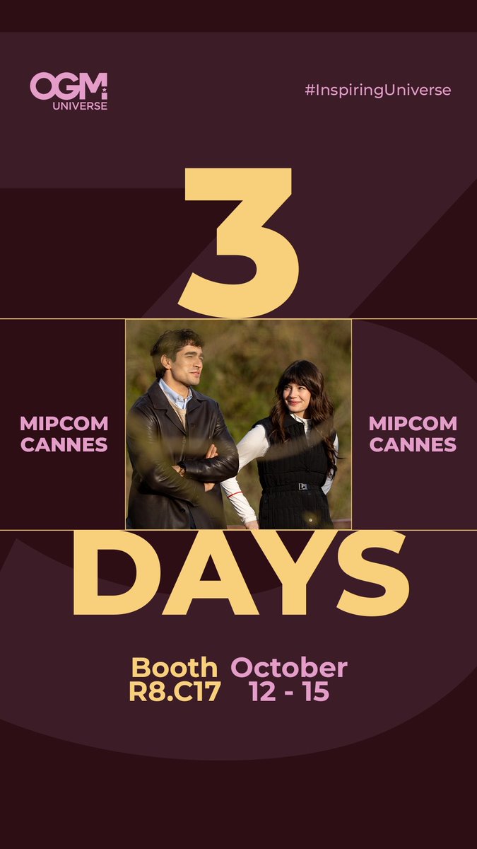 3 days to go. 🎬 Cannes is calling, and OGM UNIVERSE is almost there. Three days until stories, new connections and new possibilities come together at MIPCOM Cannes. 📍 Stand R8.C17 #OGMUNIVERSE #MIPCOM