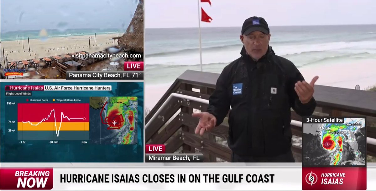 Meteorologist Jim Cantore is in Miramar Beach, Florida, with the latest on Hurricane Isaias. Winds have reached 120 mph, with further strengthening possible before landfall ⬇️ [Posted: Oct 9]