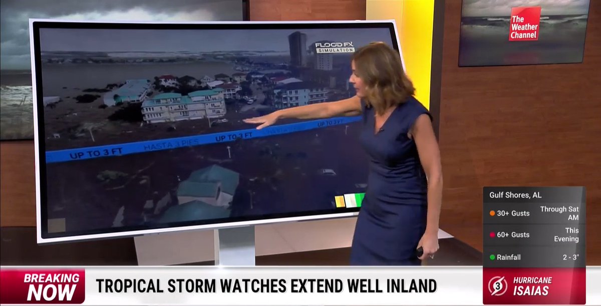 Even 3 feet of storm surge can cause dangerous flooding. Here's what rising water could look like in Pensacola Beach, Florida, as Hurricane Isaias approaches ⬇️