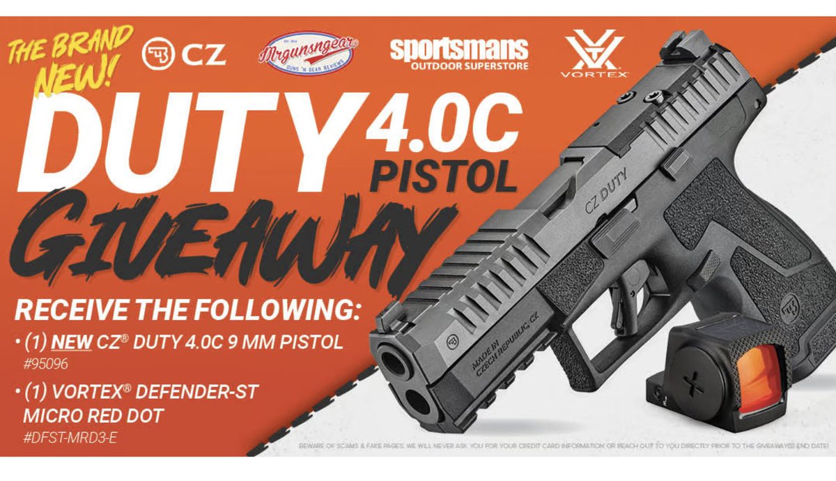 Want to win a free CZ Duty with Vortex Defender ST enclosed red dot optic? Of course you do - enter here: #giveaway #CZ #CZDuty #NewGun #VortexOptics