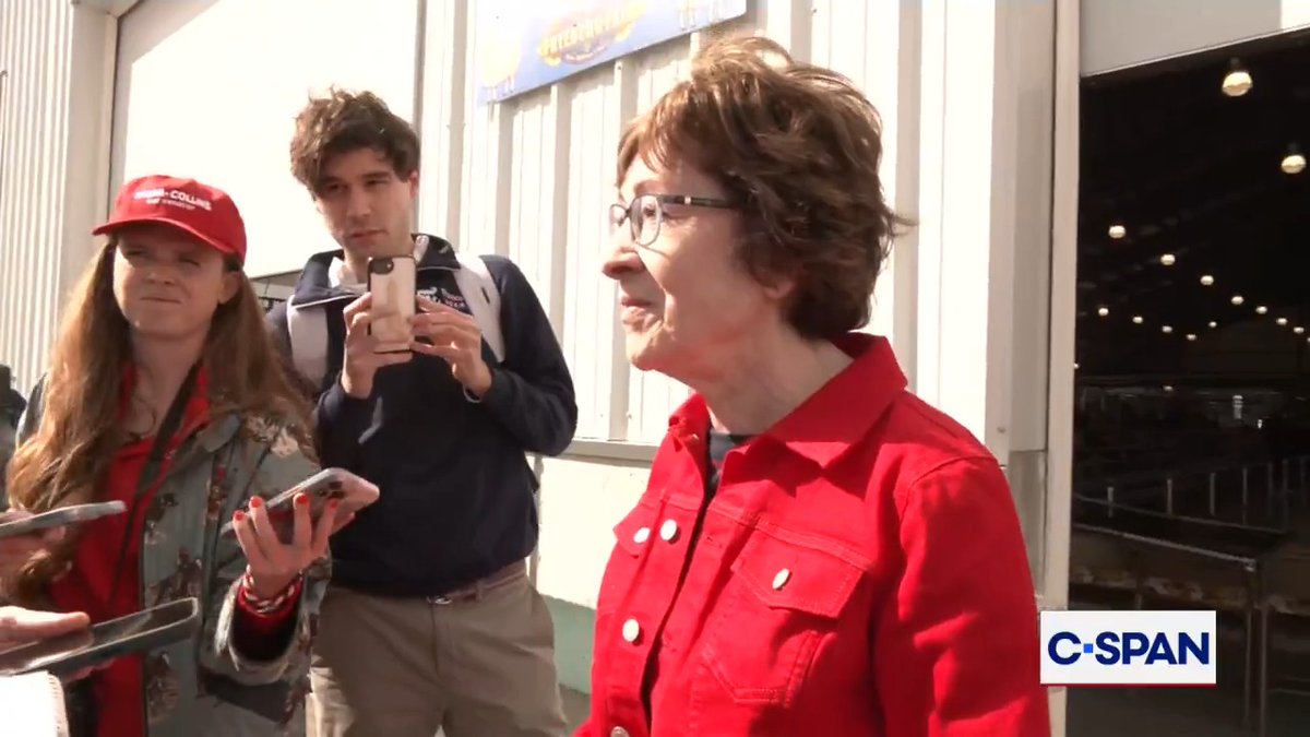 Susan Collins is heckled while answering reporter questions: "You can't eat road salt!"