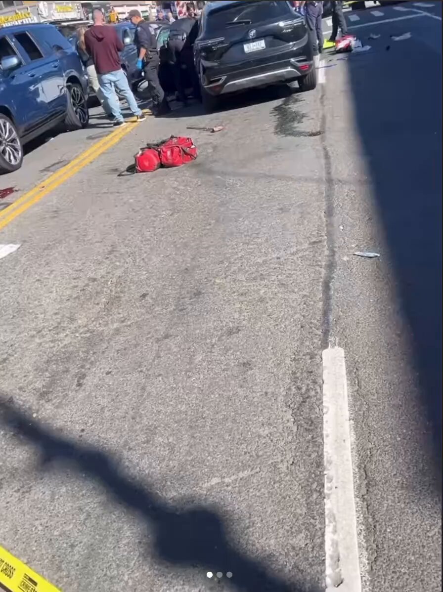 The scene of an accident today on Allerton Avenue in the Bronx, in which a number of people were injured. It seems that people in the Bronx routinely drive with their eyes closed.