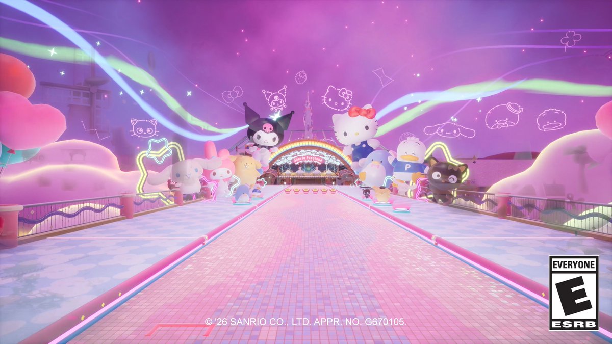 Ready, set, go! Cruise through the cutest Virtual Sanrio Puroland racetrack with @HelloKitty and Kuromi! You'll even encounter familiar faces, like My Melody and Pompompurin, as you race towards the finish line 🎀