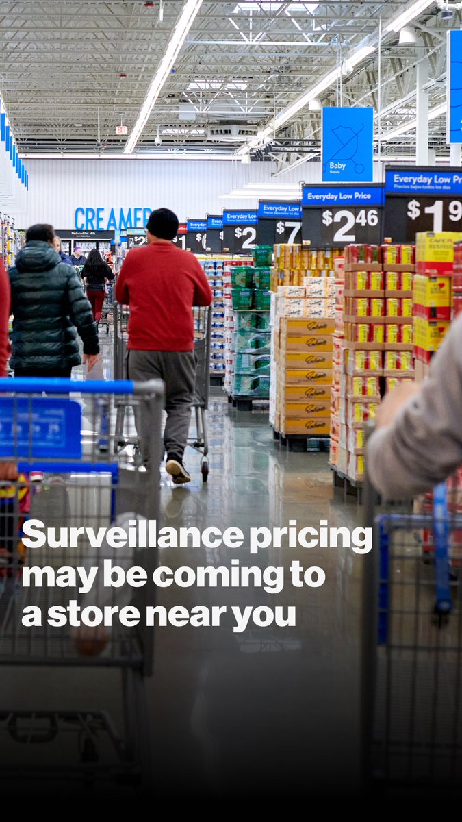 What if the electronic shelf label you see at the grocery store isn't just showing you the price of the jar of mayonnaise you're about to buy — but actually raising the price because you put a can of tuna in your cart. It's called surveillance pricing and retailers like Walmart appear to be locking down technology that will help them figure out how much they can charge you. Brad Stone joins Stacey Vanek Smith and Max Chafkin on the Everybody's Business podcast to unpack this pricing strategy (which Walmart has denied using). Listen and watch at