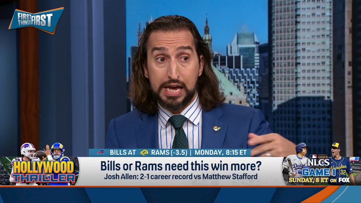 Bills or Rams need this win more? nick wright weighs in: “I think it is the Rams because I don’t think we yet have evidence that they’re good. And I know the idea of the Rams is an excellent team… but that does not mean the 2026 Rams are good.”