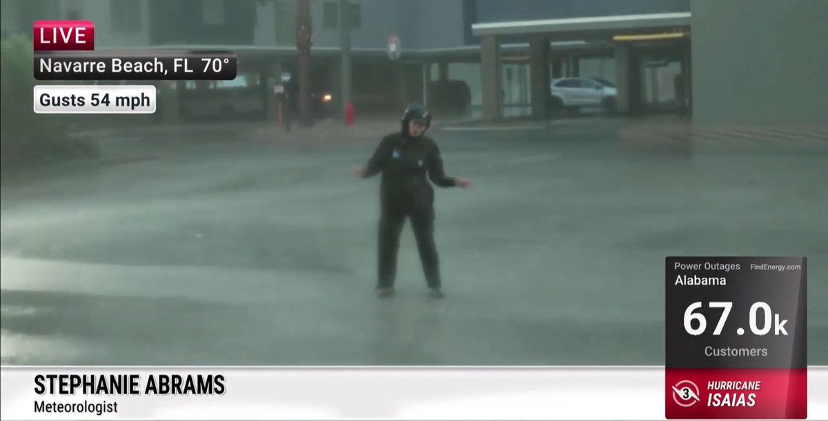 Meteorologist Stephanie Abrams is LIVE in Navarre, Florida, where strong winds and power outages are already being reported ahead of Hurricane Isaias' landfall. Stay with The Weather Channel for updates.