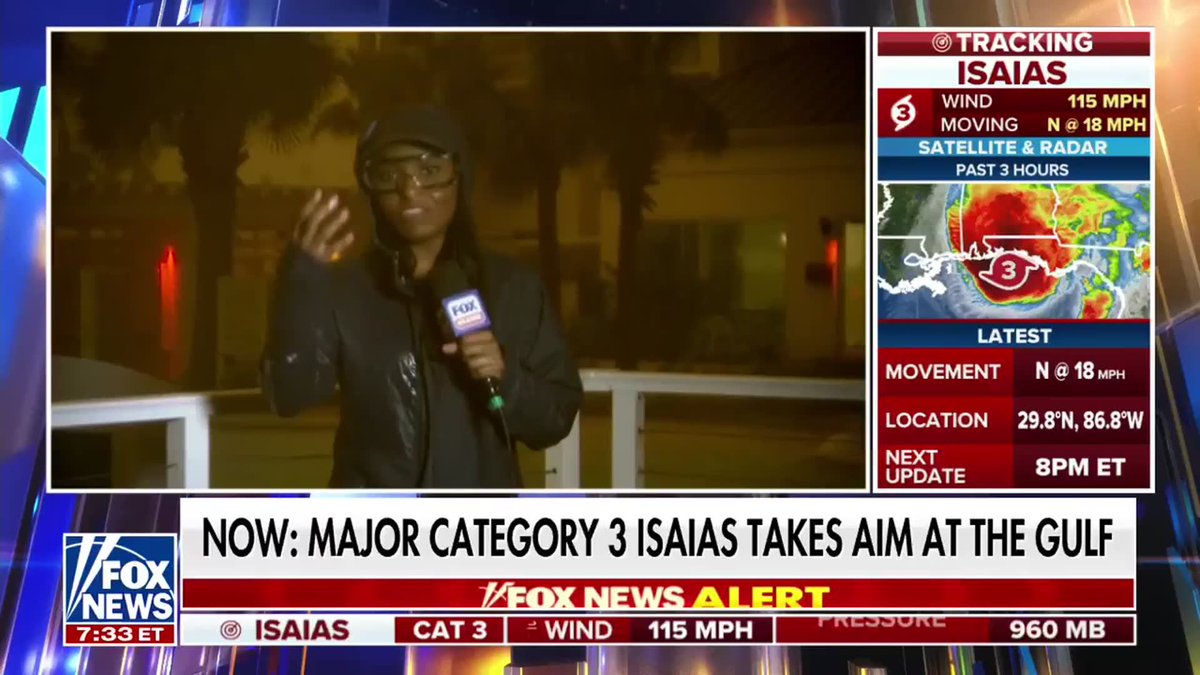 Hurricane Isaias unleashes powerful winds across Pensacola Beach, sending palm trees swaying as gusts reach the 70 mph range. FOX Weather correspondent Brandy Campbell FOX WX stands in the thick of the storm, describing an eerie sky and a roaring sound as the eyewall moves over the area. Follow the latest developments as the storm approaches: