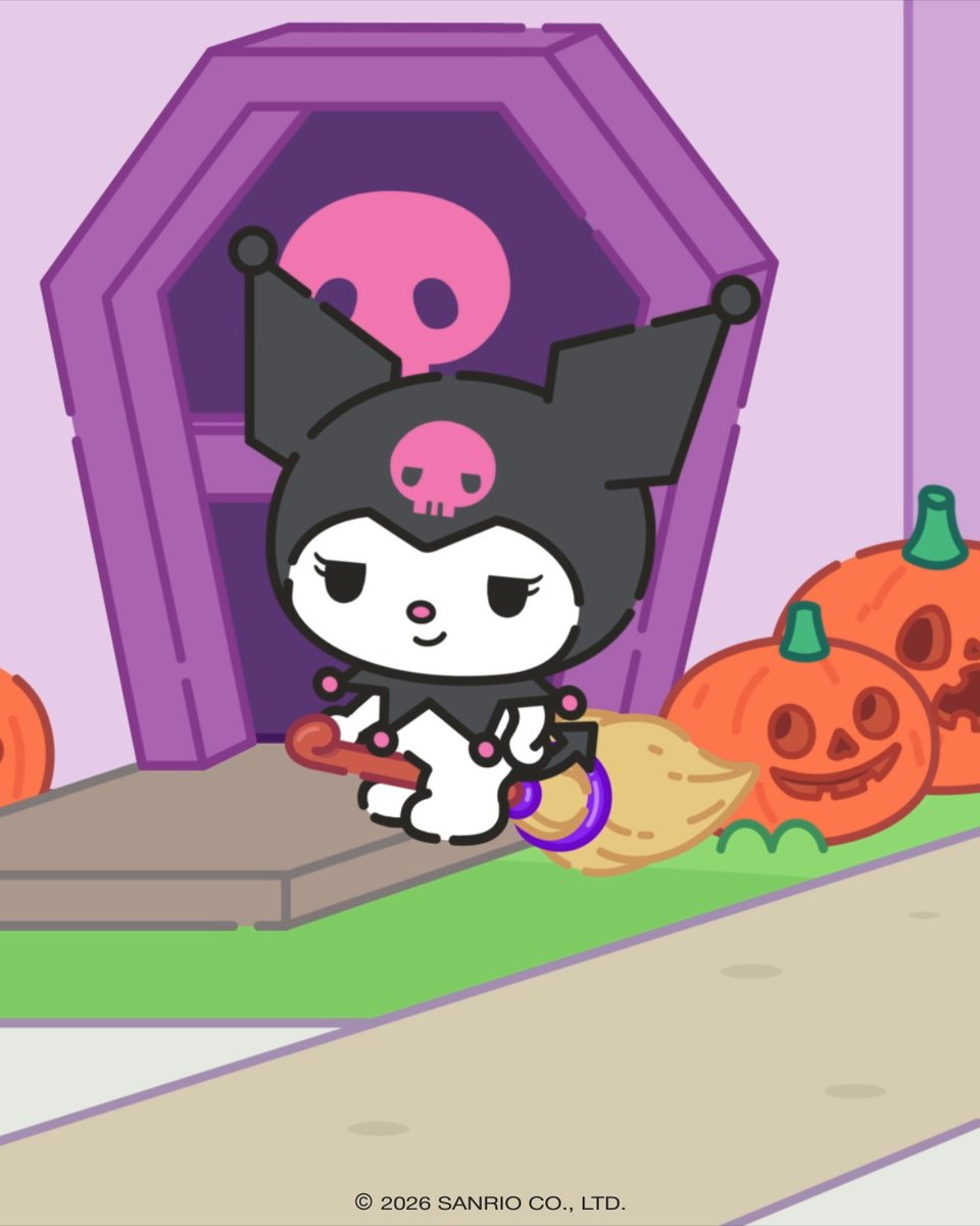 Kuromi and Baku are soaring over town! ☁️💜 Watch their sky adventure on the Hello Kitty and Friends YouTube channel ✨