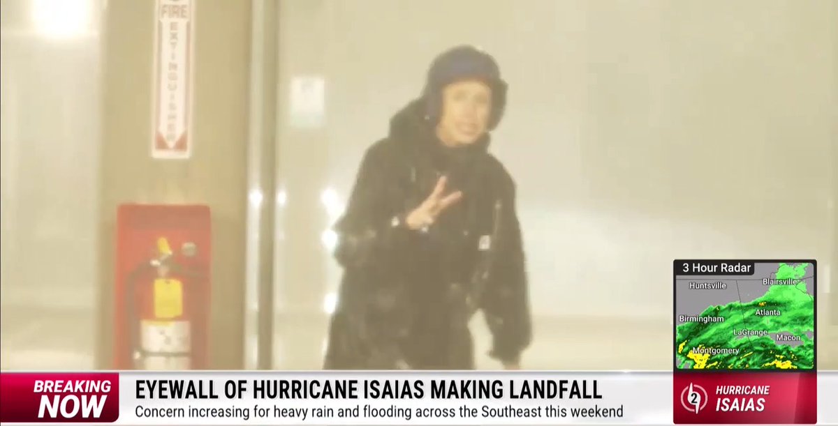 Meteorologist Stephanie Abrams faced brutal conditions in Navarre, Florida, as Hurricane Isaias battered the coast. Powerful winds and flying debris intensified during her live coverage: