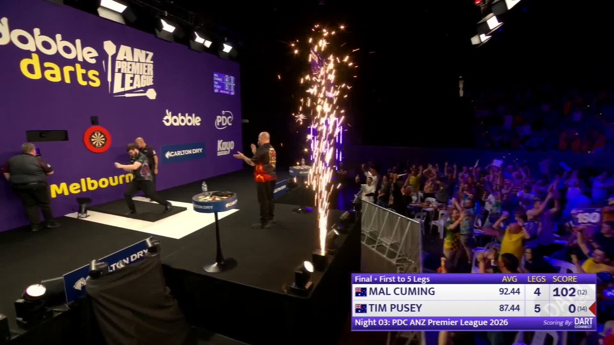 PUSEY CONQUERS CUMING IN THRILLER! 🎯 Tim Pusey has held his nerve in a nail-biting final, edging Mal Cuming 5-4 to claim his second ANZ Premier League nightly title in a dramatic Melbourne showdown! 📺 #ANZPL | Night Three