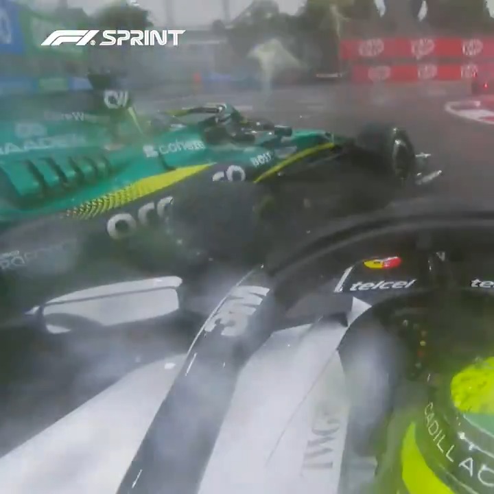 Stroll and Perez tangle at Turn 16 💥 #F1Sprint #SingaporeGP