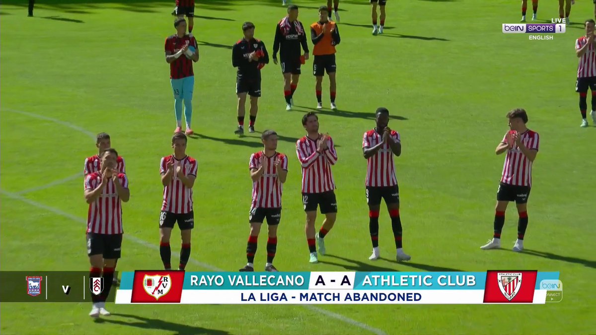Match abandoned ❌ Rayo Vallecano's La Liga match against Athletic Club has been called off on police advice after supporters repeatedly threw objects onto the pitch in protest against the club's ownership.
