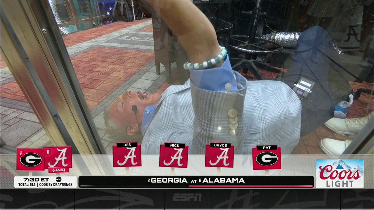 Coach Saban knocked Pat McAfee to the floor after Pat picked Georgia to beat Alabama 😭