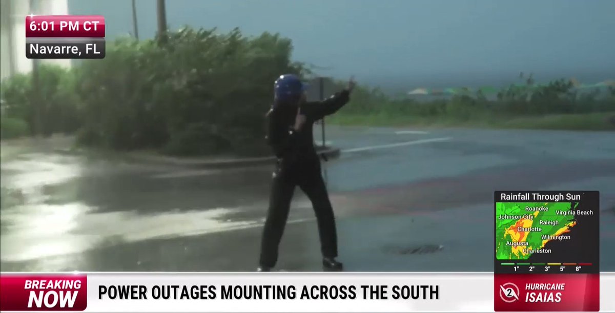 From powerful winds to flying debris, meteorologist @stephanieabrams was in Navarre, Florida, as Hurricane Isaias moved ashore. Here's a look back at her coverage throughout the storm 🌀