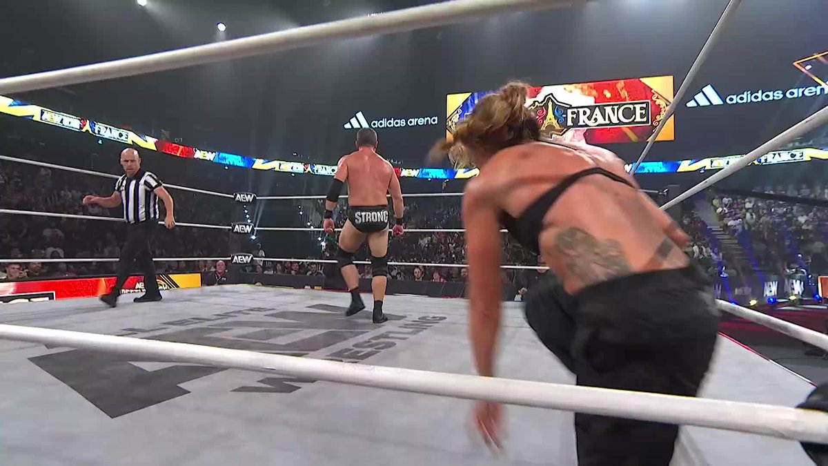 .@Willowwrestles saves @RoderickStrong from Mother’s Milk! Watch #AEWCollision Grand Slam France on TNT & HBO Max