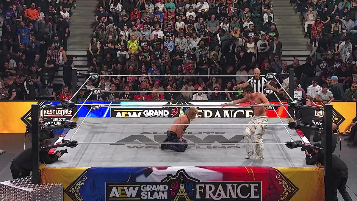 .Nick Wayne gets his revenge, putting Chris Jericho away with Wayne’s World! Watch #AEWCollision Grand Slam France on TNT &amp; HBO Max