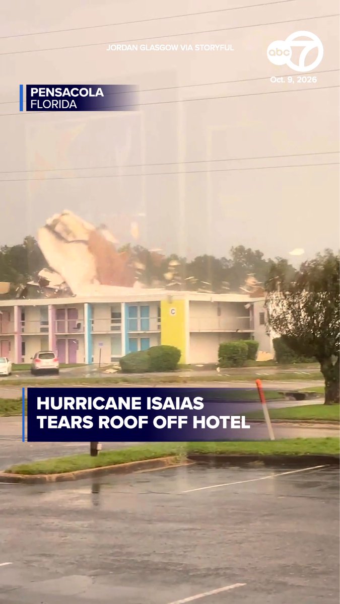 Powerful winds from Hurricane Isaias tore a roof off a Pensacola hotel as the storm approached landfall near Destin on Friday. Footage shows the dramatic moment the roof of the Rest and Relax Inn was torn off by heavy wind gusts. Read more: