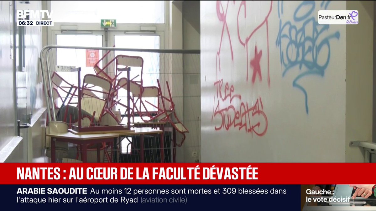 Le bâtiment Censive de l'université de Nantes saccagé, après quatre jours d'occupation par les étudiants