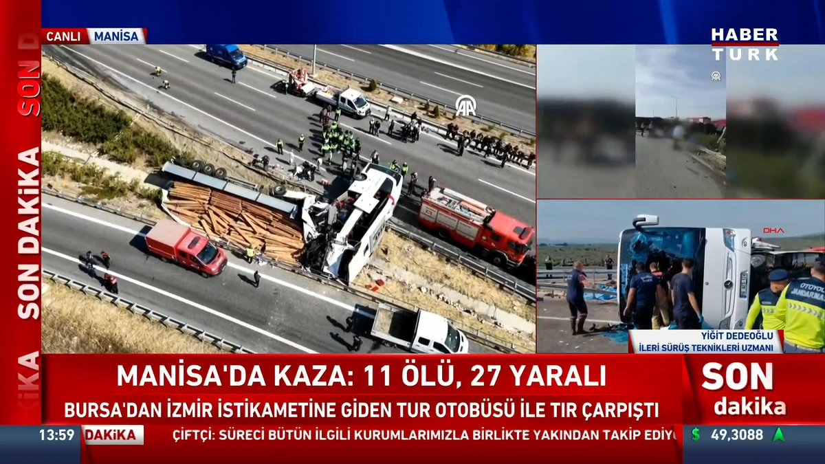 📌Manisa'da katliam gibi kaza: 11 ölü, 27 yaralı Manisa Valiliği: Otobüs ve tır İzmir istikametine doğru gidiyordu. İleri Sürüş Teknikleri Uzmanı Yiğit Dedeoğlu #HaberBülteni'nde değerlendirdi.