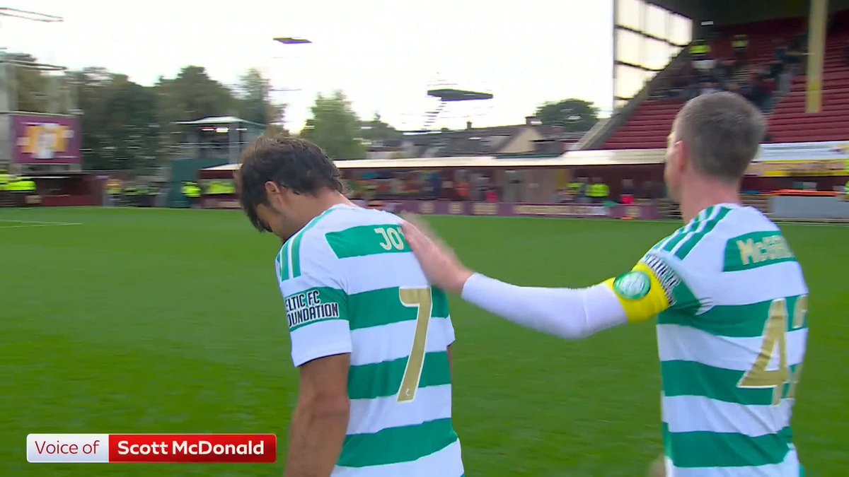 🍀 Jota celebrates with the Celtic support after their 2-0 win over Motherwell ⤵️