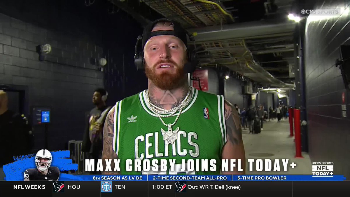 Maxx Crosby rocking the Larry Bird jersey in Boston