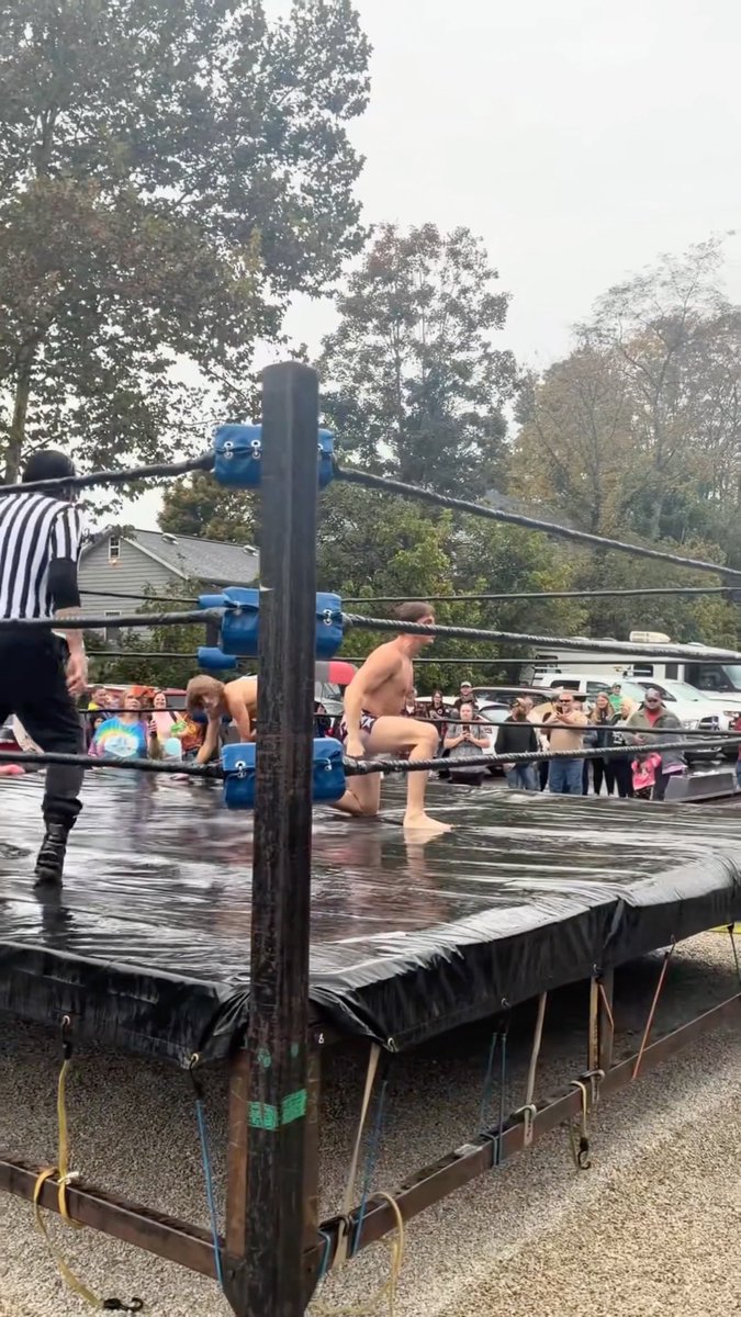Former WWE superstar, Matt Riddle putting on a match inside a ring flooded with rainwater, as it rains outside during the show 🔥