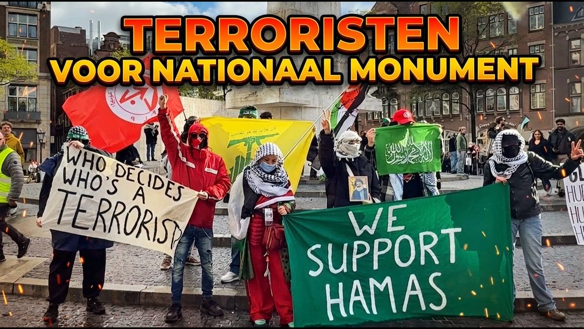 Vlaggen van Hamas, Hezbollah en de PFLP, portretten van Nasrallah en een niet te missen spandoek met "WE SUPPORT HAMAS" voor ons Nationaal Monument. Keiharde verheerlijking van terreur, met ook de hartelijke groeten van het Amsterdamse stadsbestuur. Femke laat het toe.