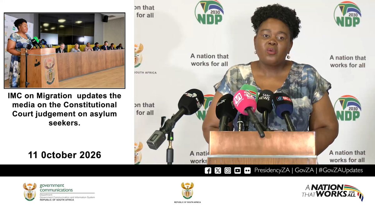 RECAP 🎥 | The Inter-Ministerial Committee (IMC) on Migration briefed the media on government’s response to the Constitutional Court judgment on asylum applications. #GovZAUpdates #Migration #AsylumSeekers #IMC