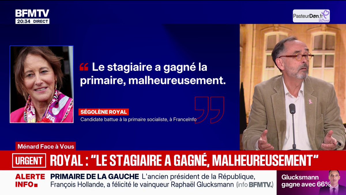 Victoire de Raphaël Glucksmann à la primaire sociale-démocrate: "Le stagiaire a gagné la primaire, malheureusement", a réagit Ségolène Royal, candidate battue, à Franceinfo