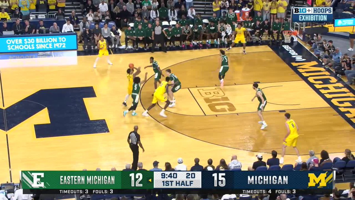 4️⃣-point play‼️ Michigan Men's Basketball star Trey McKenney drains the trey and adds the FT. Subscribe/watch on B1G+