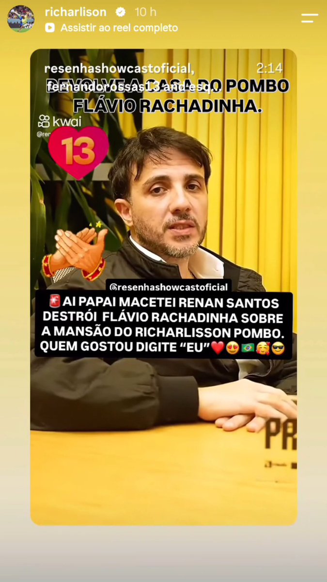 🚨😱 URGENTE Richarlison posta nos stories vídeo de Renan Santos e comenta sobre sua ilha ter sido tomada por Willer Tomaz, melhor amigo de Flávio Bolsonaro.