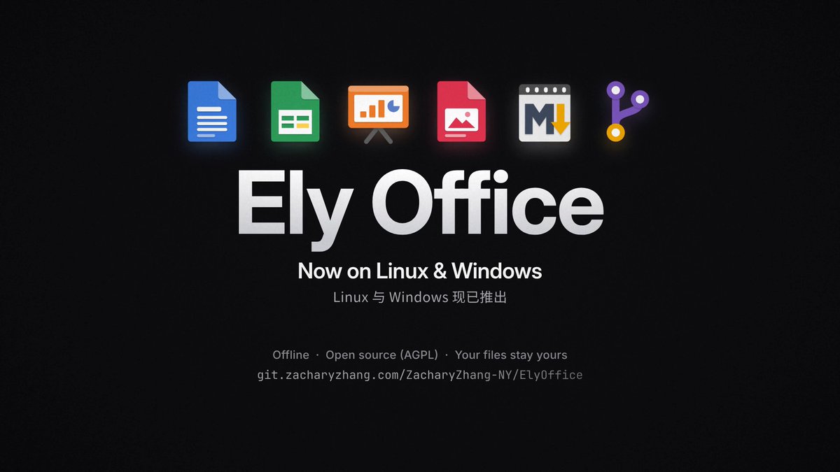 ELY Office V0.1.3 Now available on: And finally, Windows and Linux Version ALL AVAILABLE NOW!! Also, For Omarchy by DHH only, it will sync your Omarchy theme color on ALL apps! Give it a try! It is still in really early version, there must be many problems. Please submit issues on my personal gitea.