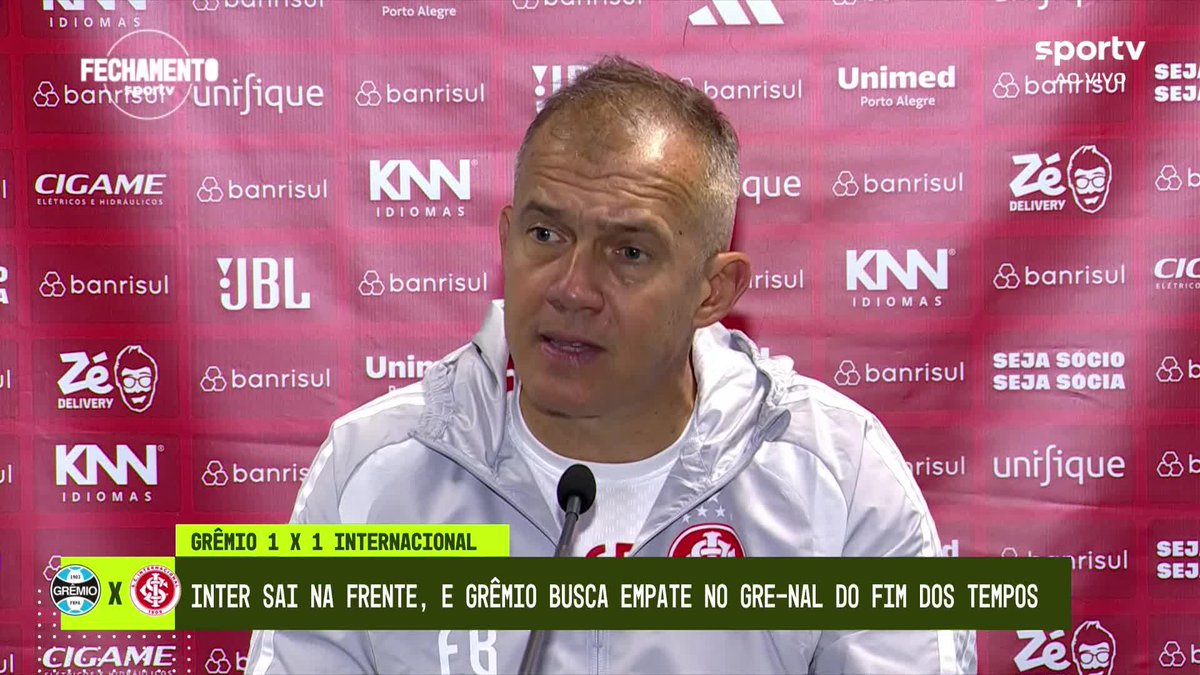 Eduardo Baptista, após empate no Gre-Nal: "Eu fico frustrado por como ocorreu (o empate). Mas é uma sensação de dever cumprido". #futebol #internacional #brasileirao