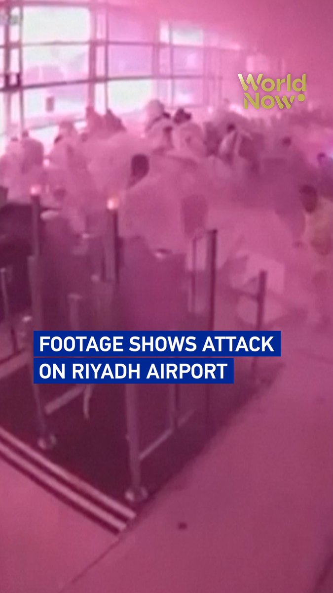 CCTV footage shows the moment King Khalid International Airport in Riyadh was attacked on October 10, sending people scrambling for cover. #WorldNow