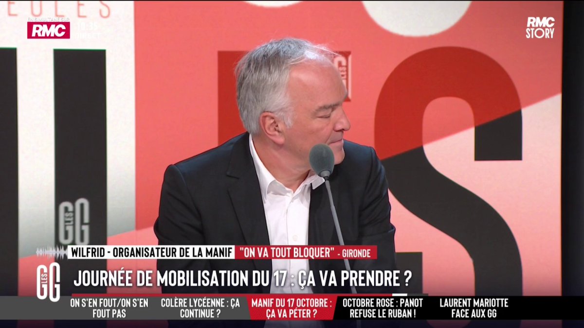 🚨 Journée de mobilisation du 17/10 : "On n'est pas passés par les réseaux sociaux." 📞 Wilfried, Médoc en colère : "On s'est coordonnés pour bloquer l'estuaire de la Gironde avec les marins-pêcheurs. On va bloquer les autoroutes avec les routiers. Les agriculteurs vont bloquer des péages. Tous les dépôts de pétrole..." #GGRMC