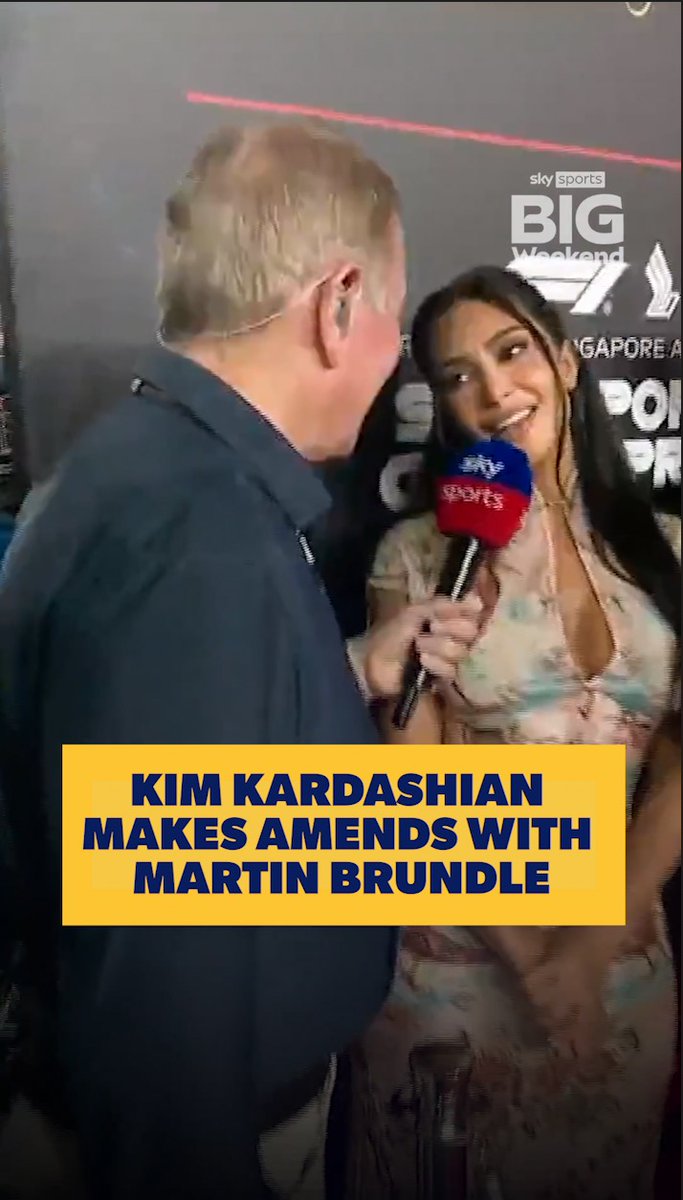 Remember when Kim Kardashian blanked Martin Brundle at the Grand Prix? ๐๐ Well, the pair have finally buried the hatchet at the Singapore Grand Prix, with Kim stopping to give Martin an interview this time around! #KimKardashian #F1