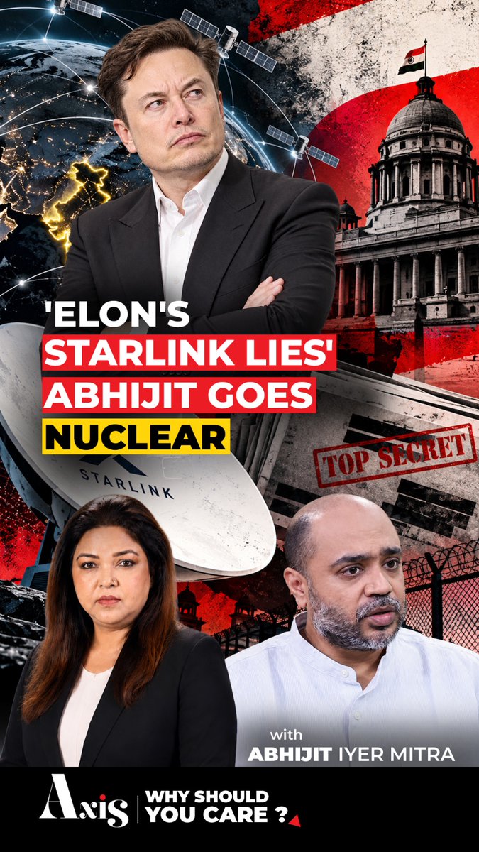 Abhijit Iyer-Mitra questions Elon Musk’s public campaign against India over Starlink’s pending security clearance. “Elon has been lying profusely,” says Abhijit, pointing to Starlink’s reported use by Myanmar rebels and the recovery of Starlink equipment in parts of India. Is Musk trying to short-circuit India’s security process? And can New Delhi trust a foreign-controlled satellite network? Aditi Prasad Abhijit Iyer-Mitra #WhyShouldYouCare #AbhijitIyerMitra #ElonMusk #Starlink #India #NationalSecurity #TimesAxis