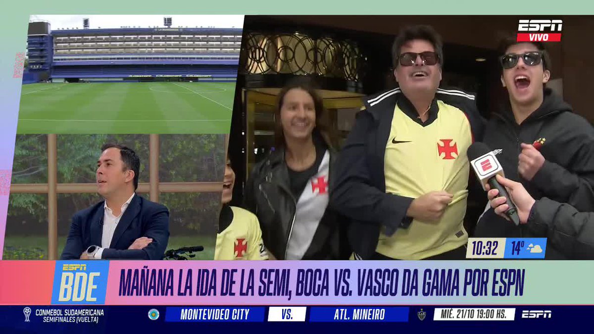 LOS HINCHAS DE VASCO YA ESTÁN EN BUENOS AIRES Imperdible momento con los aficionados brasileños previo al duelo con Boca en La Bombonera. 📺 Mirá #BuenDíaESPN por ESPN en el Plan Premium de Disney+ Latinoamérica