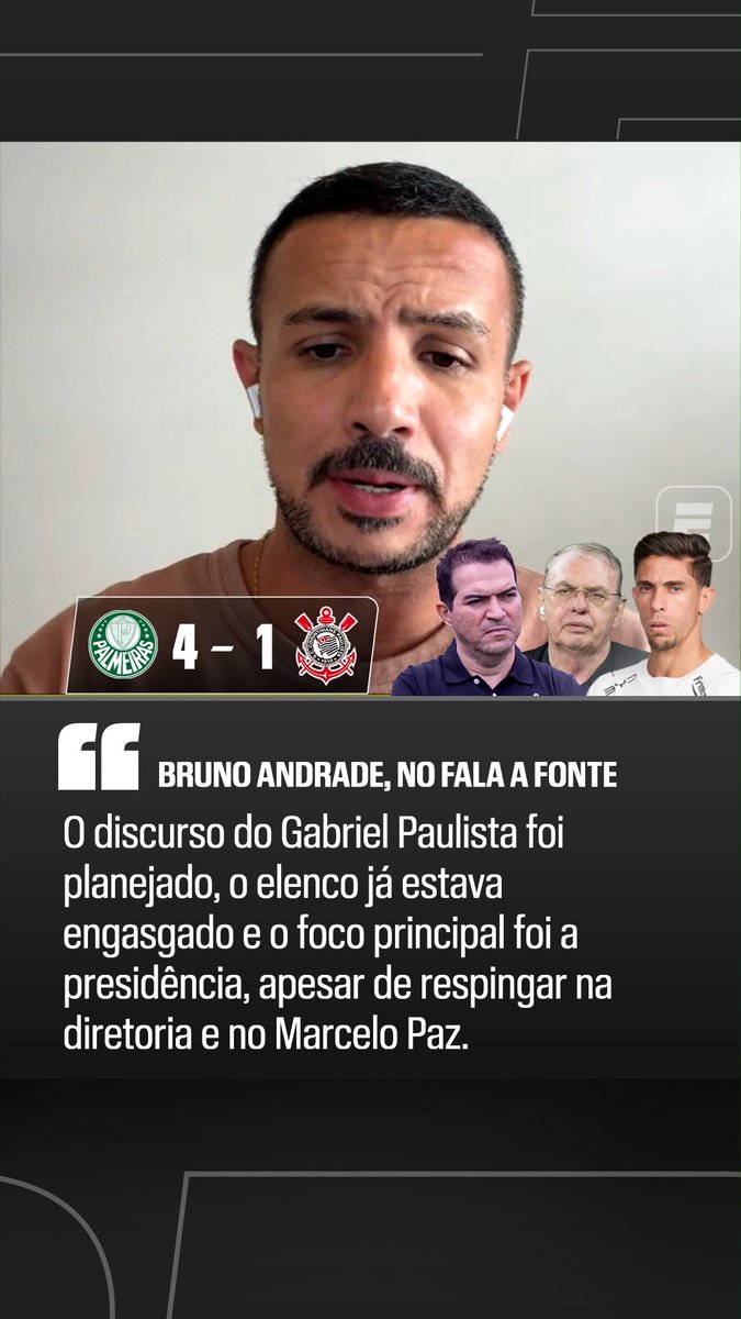 'O ELENCO JÁ ESTAVA COM O ASSUNTO ENGASGADO!' 😳 Bruno Andrade trouxe detalhes do pós-jogo de Palmeiras e Corinthians e da polêmica declaração de Gabriel Paulista, que fez duras críticas à presidência e à diretoria do Timão. O jornalista contou que, apesar de citar a diretoria e, consequentemente, Marcelo Paz, o principal alvo das falas foi o presidente Osmar Stábile. Saiba TUDO dos bastidores da bola no Fala a Fonte, de segunda a sexta, AO VIVO no YouTube da ESPN Brasil! #FalaFonte #FutebolNaESPN