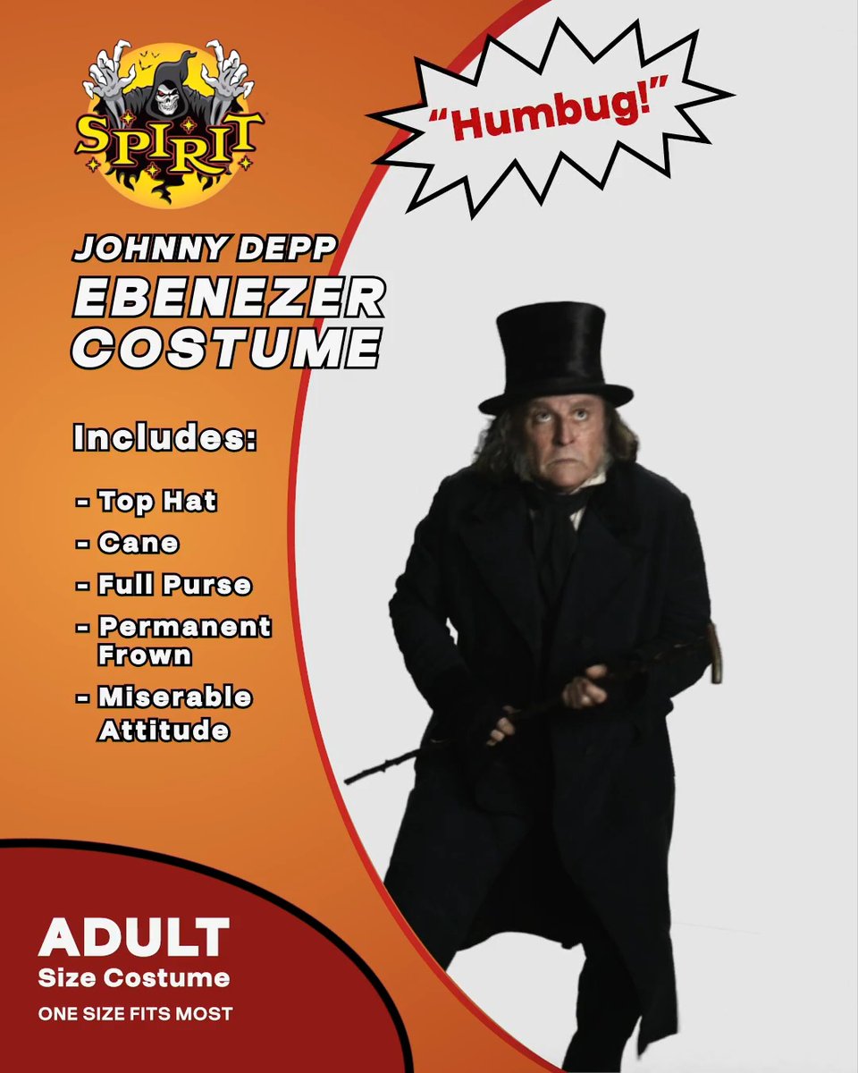 Boo Humbug! 👻 Costume not available in stores. Holiday spirit(s) only. Watch the new #EbenezerMovie trailer for inspo and visit Spirit Halloween for all your costume needs. 🎩