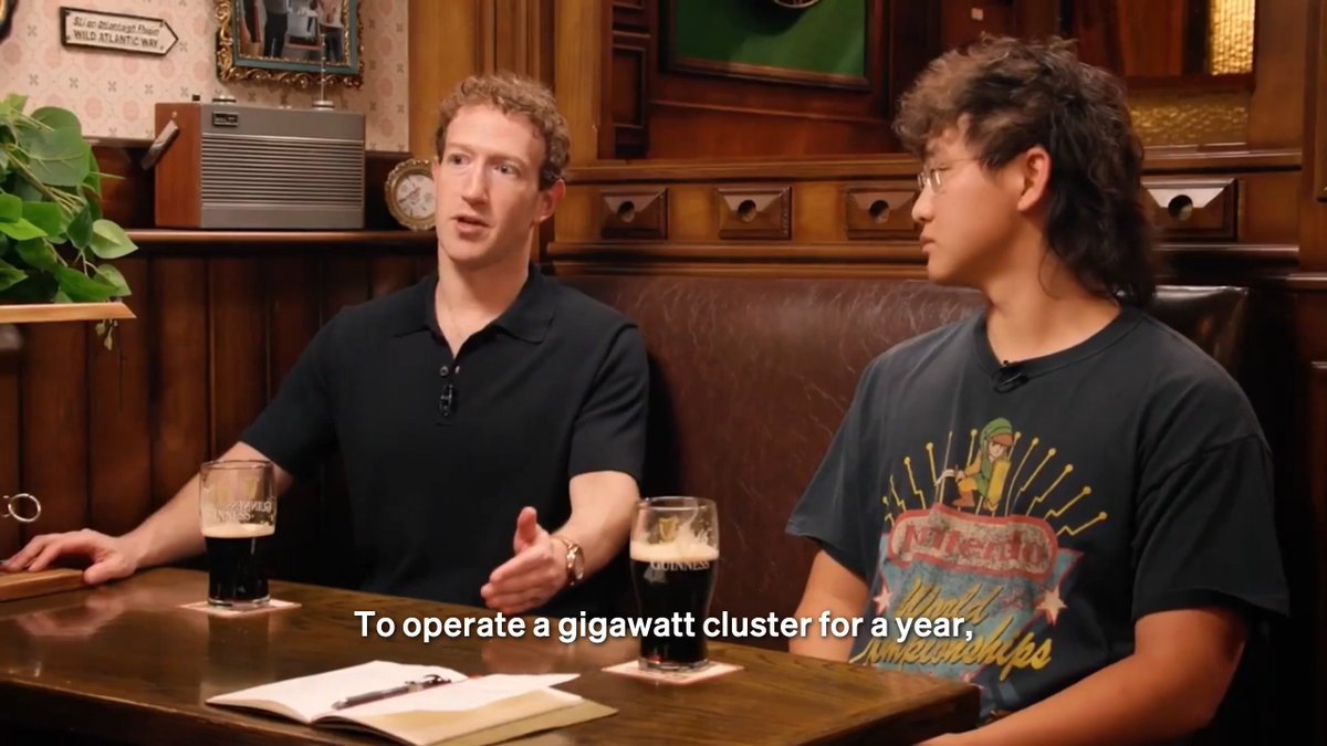“To operate a gigawatt cluster for a year, if you're talking about building the CapEx it's probably closer to, you pay for it upfront, so it's probably $50 or $60 billion. But then that's just one cluster for one part of training.” “I actually think some of the more complicated questions that we had were, all right, so we're training this model and we know we want to train the model because this is key, but how much product demand do we think we're going to have?” “There was a moment where a bunch of people were like maybe we should just be a little more conservative. And it's like, no, we're doing this. We're going to make it work.” “If AI works overall, plenty of other people want our compute. So they're willing to pay if the cost is whatever, $15 billion a gigawatt, we could get a lot more for that. So I think that in order for it not to work out, it's not just that we have to fail, AI overall has to fail.” “And then even if that happens, we still have all these other uses to productively use compute. So in the grand scheme of things, we were definitely building out this compute for inference ahead of knowing that the product was going to be ready.” Mark Zuckerberg Alexandr Wang