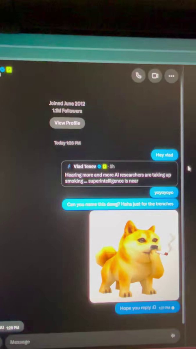 JUST IN: Vlad Tenev just replies to meme about Artificial Intelligence Inu $SI posted by account he follows.