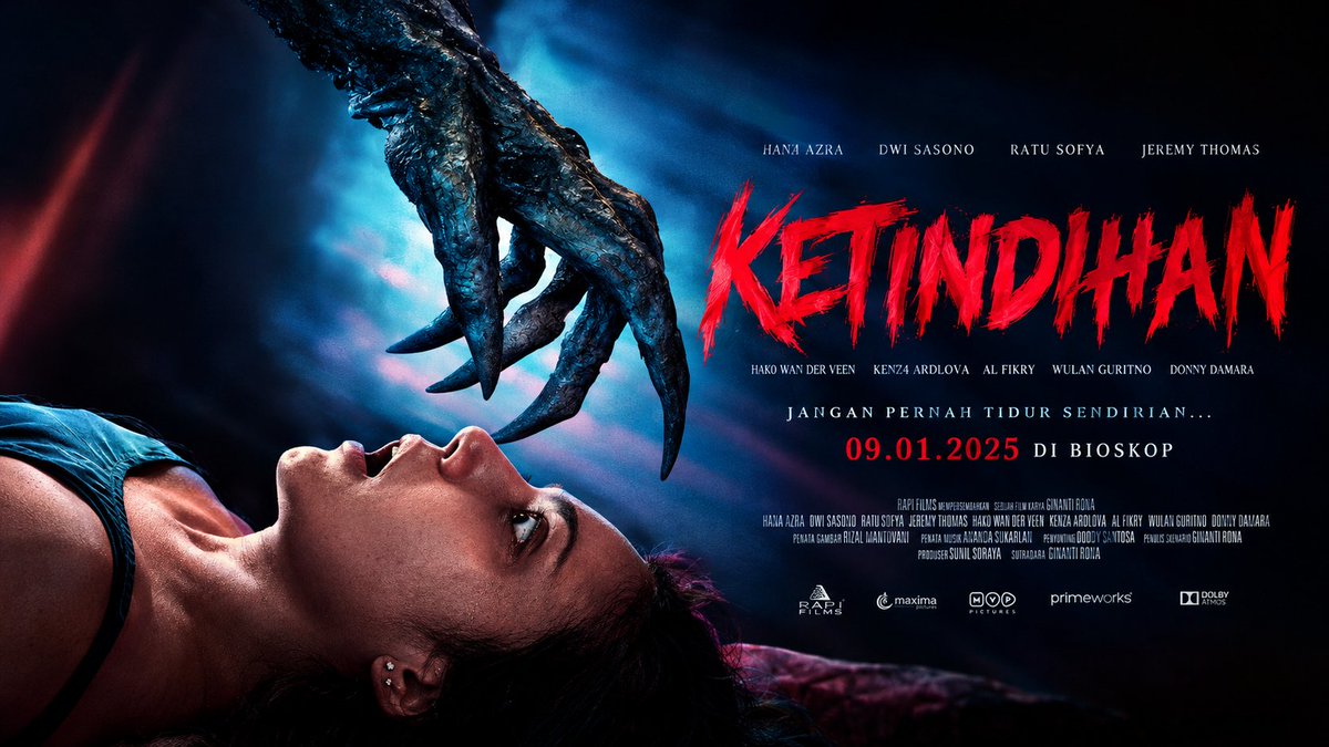 🎬 Ketindihan 📅 Tahun Rilis: 2025 🎭 Genre: Horor, Thriller 🌏 Negara: Indonesia 🇮🇩 📜 Sinopsis: Tiga sahabat mengalami teror mengerikan akibat fenomena ketindihan. Gangguan misterius itu perlahan mengungkap rahasia kelam yang mengancam keselamatan mereka.