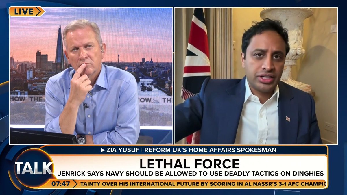 🚨"Our Royal Marines will be authorised to use LETHAL FORCE" Reform UK's Zia Yusuf confirms under Operation Fortress the Royal Navy will be given permission to use deadly force to deal with migrant boats in the channel. Zia Yusuf | Jeremy Kyle