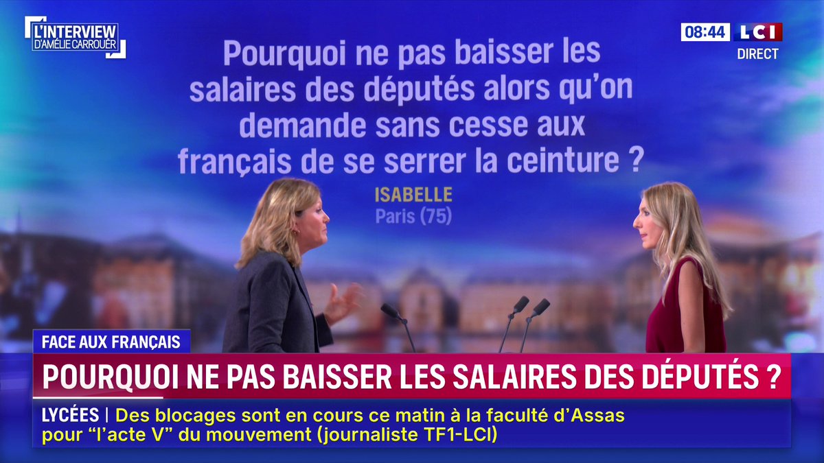 🔴🗣️ Pourquoi ne pas baisser le salaire des députés ? "Les députés sont des Français comme les autres (et) les Français, on ne vient pas baisser leur salaire" : Yaël Braun-Pivet｜L'Interview d'Amélie Carrouër dans La Matinale LCI ⬇️
