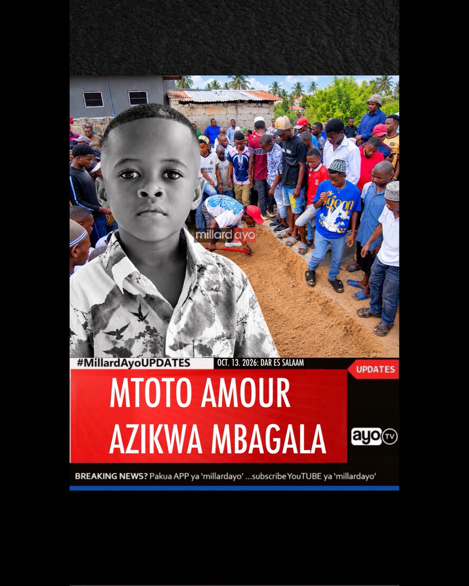 Mtoto Amour Abdulrazak, aliyeripotiwa kupotea Oktoba 10, 2026, na baadaye kupatikana akiwa amefariki dunia, amezikwa leo Oktoba 13, 2026 katika Makaburi ya Kwa Dunga, Mbagala Kingugi, jijini Dar es salaam. Leo, Oktoba 13, 2026, AyoTV imefika nyumbani alipokuwa akiishi Mtoto huyo, ambako shughuli za msiba zimeendelea, na kuzungumza na Mjumbe wa Nyumba Kumi wa Mtaa wa Beach Boy, Mbagala Kingugi, ambaye ameelezea tukio hilo. #MillardAyoUPDATES