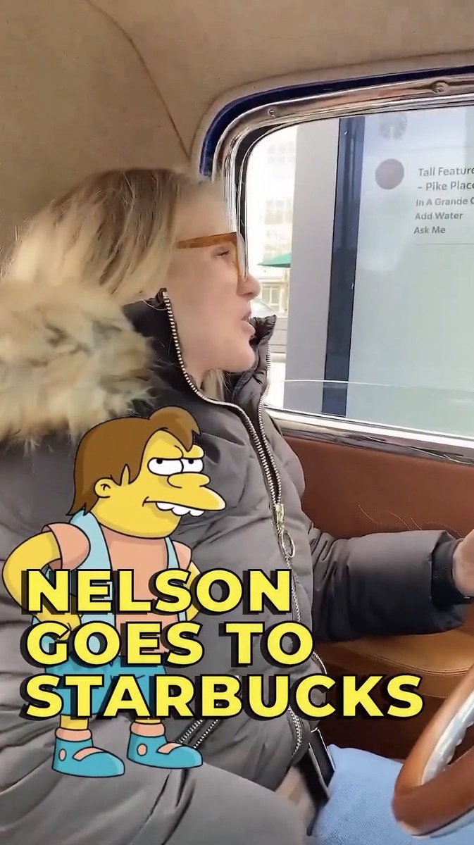Nelson Muntz ordering at Starbucks would be chaos 😂☕️ Who should I bring to the drive-thru next? #thesimpsons #nelsonmuntz #bartsimpson #nancycartwright